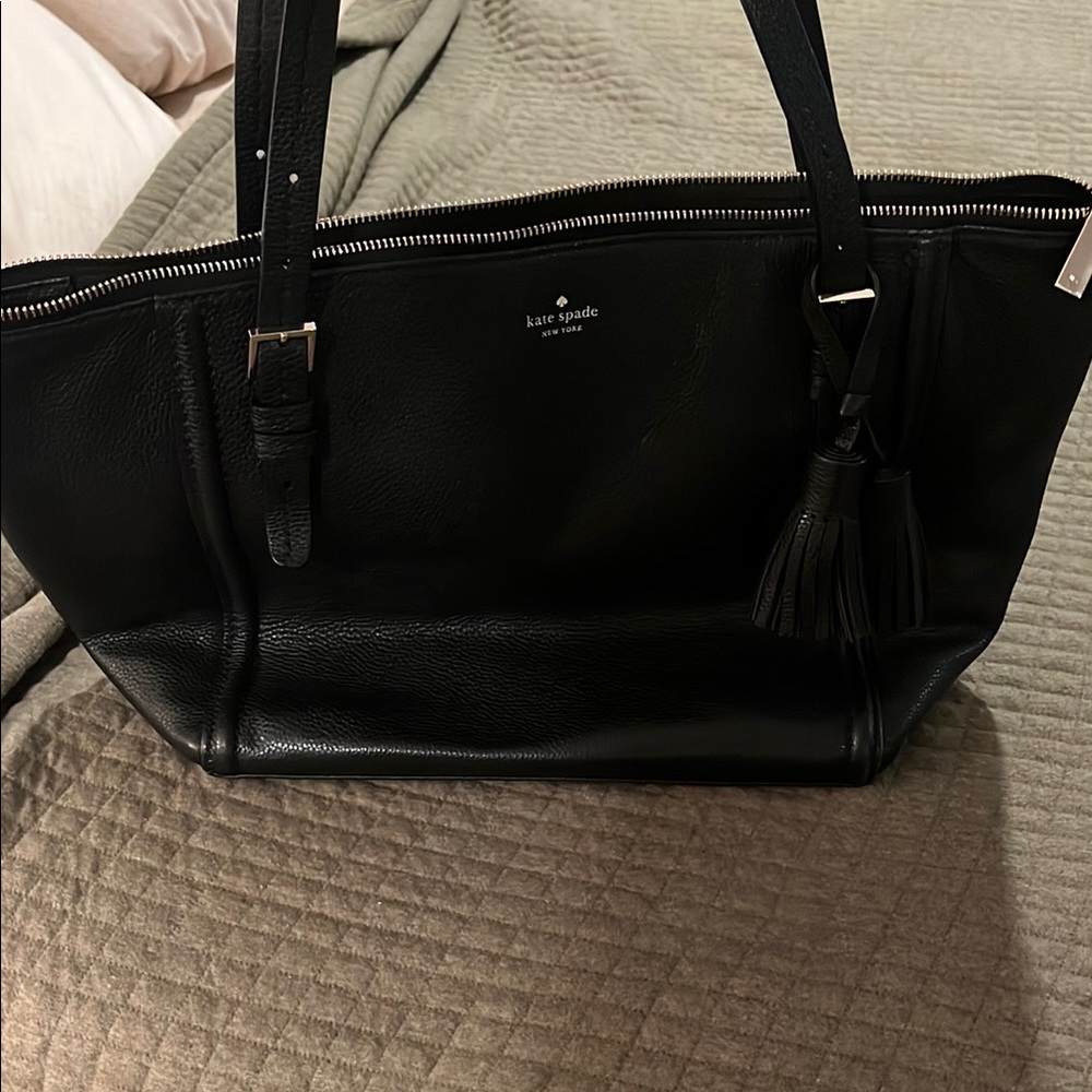 Kate Spade Black Leather Structured Tote Large